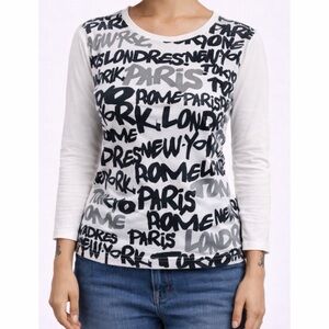 (VTG) YAN MASTER • Black/White/Silver Y2K Paris Name Print Long Sleeve Tee